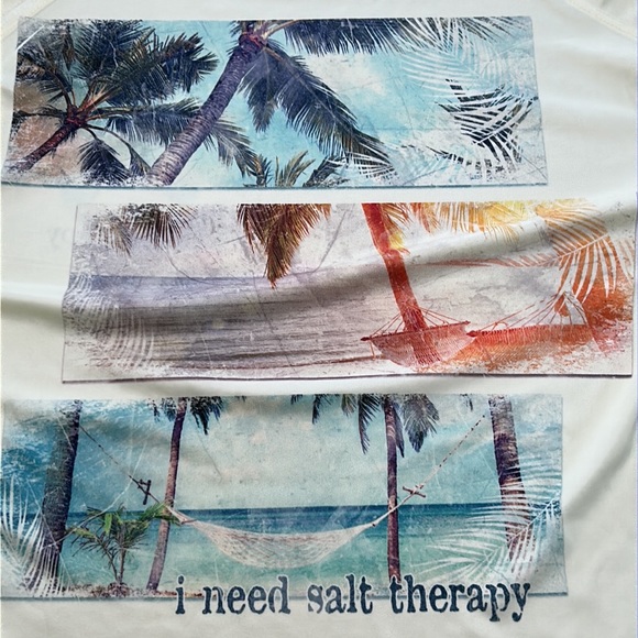 Long sleeve SPF 50+ souvenir tee.  Yellow w/beach scene on back. Size Medium - Picture 6 of 11